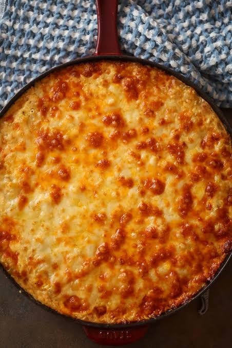 Baked mac and cheese in cast-iron skillet